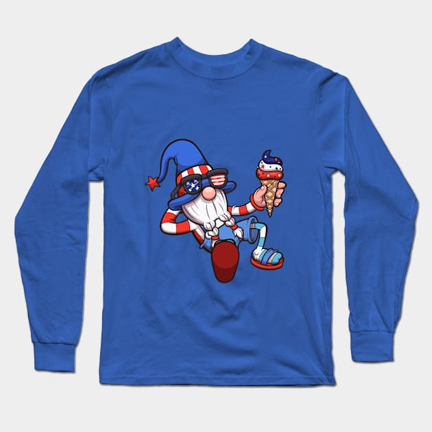 4th Of July Gnome With Ice Cream Long Sleeve T-Shirt by TheMaskedTooner